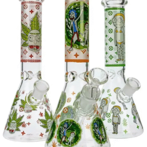 HILLSIDE GLASS 10″ GLOW RICK AND MORTY GRAPHIC BEAKER BONG, ASSORTED GRAPHICS